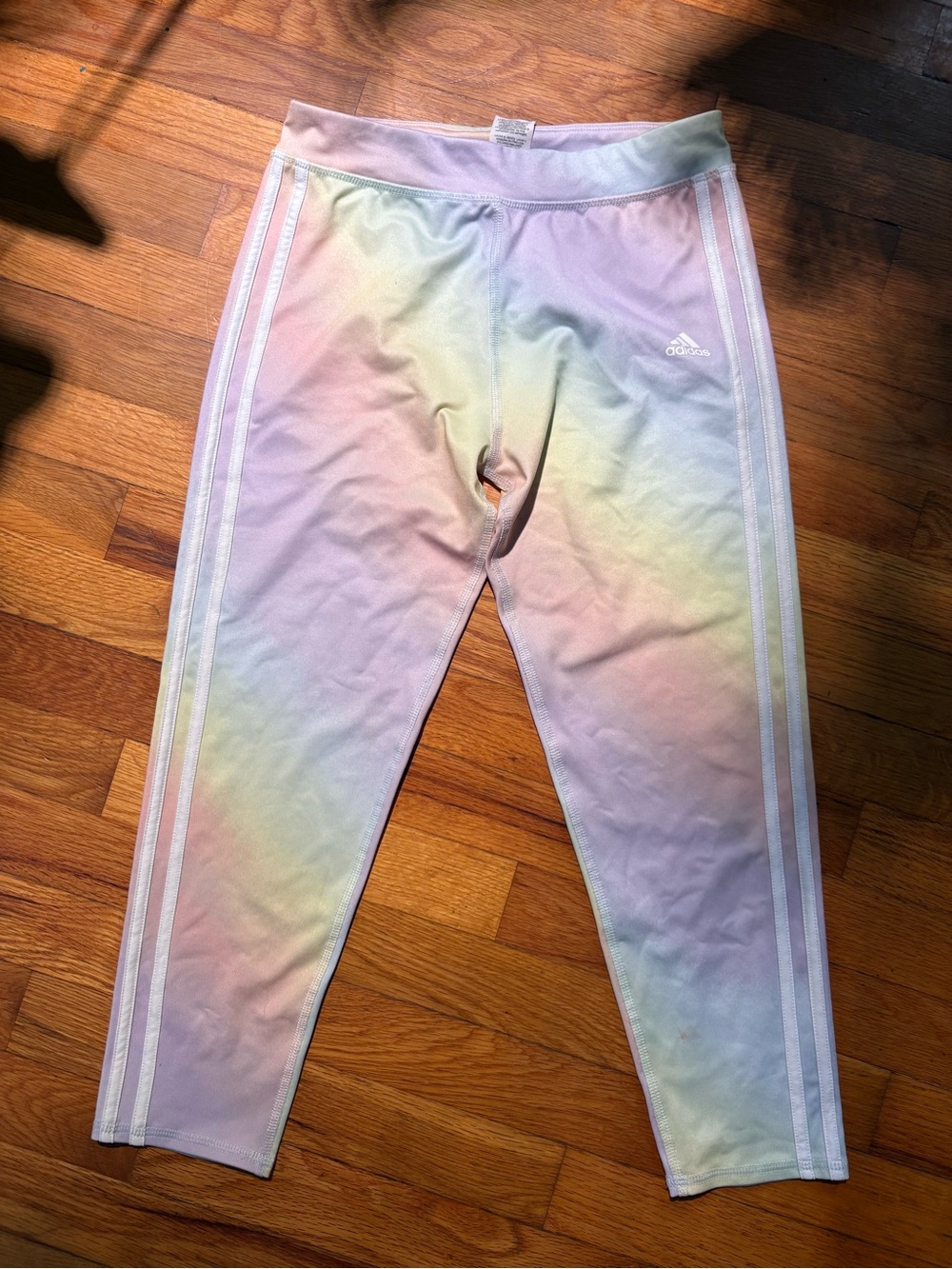 adidas Pastel Rainbow Stripe Leggings in Pink, Purple, Yellow, Green